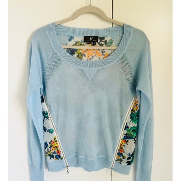 Sachi +Babi Wool Sweater Top Sheer Floral Print Blue Size 4 Quiet Luxury - Picture 2 of 9